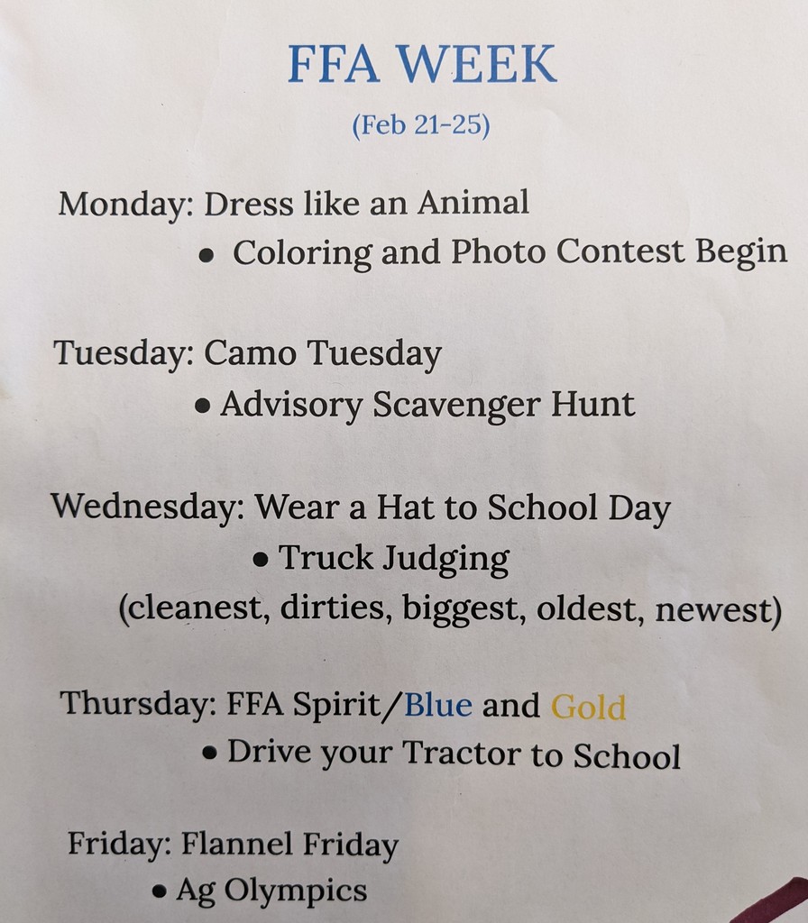 FFA Week Dress Up Days