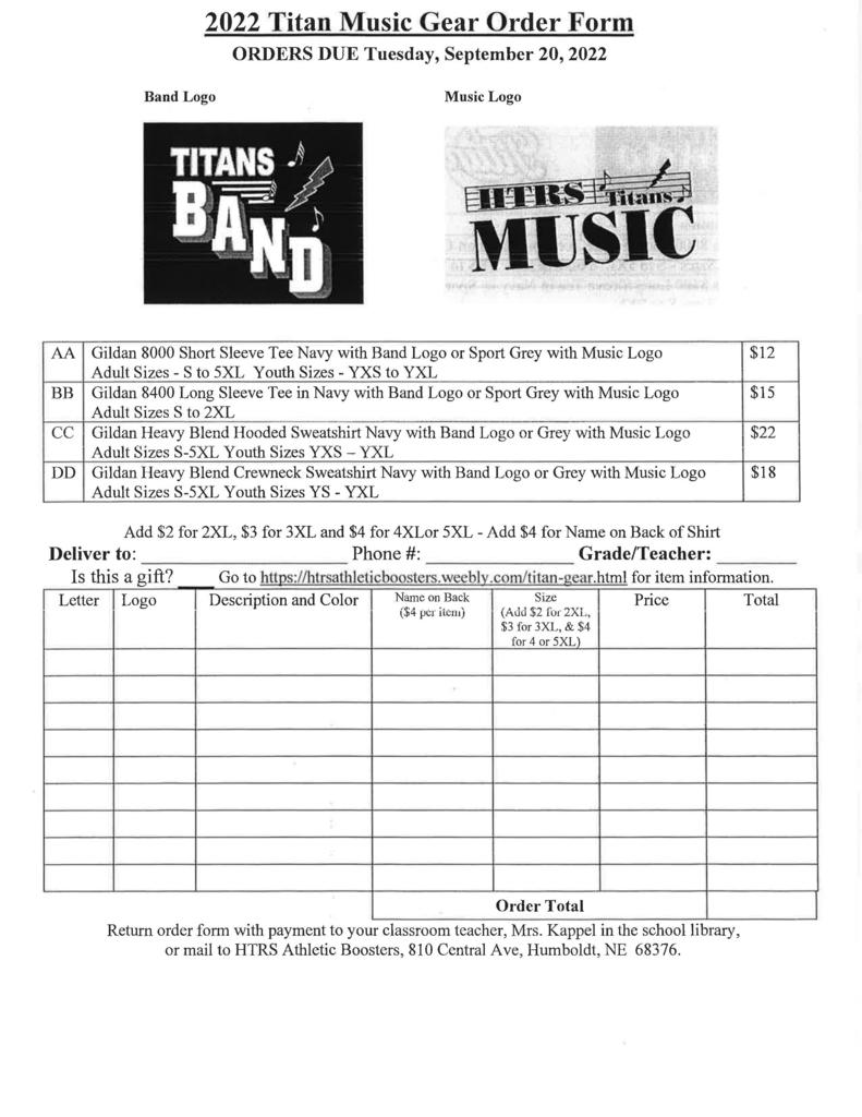 Titan Music Gear Order Form